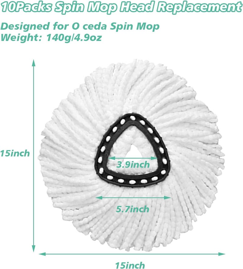 XHMAXE 10 PCS Spin Mop Replacement Head,100% Microfiber Mop Heads Replacements with Triangle Spin Mop Head, 360 Degree Round Spin Mop Replacement Head for Easy House Cleaning Floor Mopping - Image 2